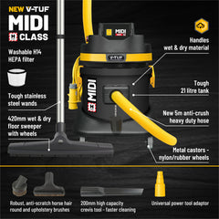 MIDI 110V H CLASS Dust Extractor 21 Litre 1400Watt